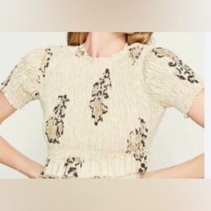 Sir Aster Cropped Smocked Tee short sleeve XS linen, beach, resortwear